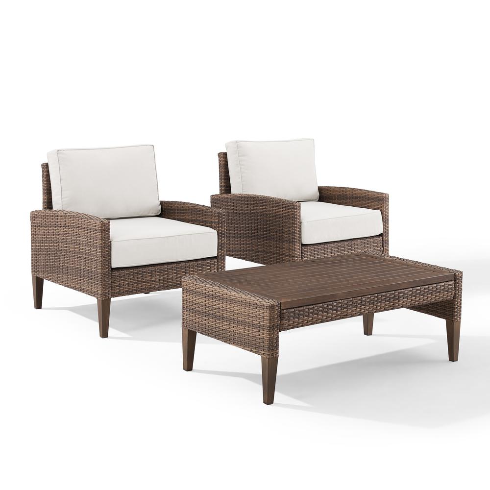 Capella Outdoor Wicker 3Pc Chair Set Creme/Brown - Coffee Table & 2 Armchairs