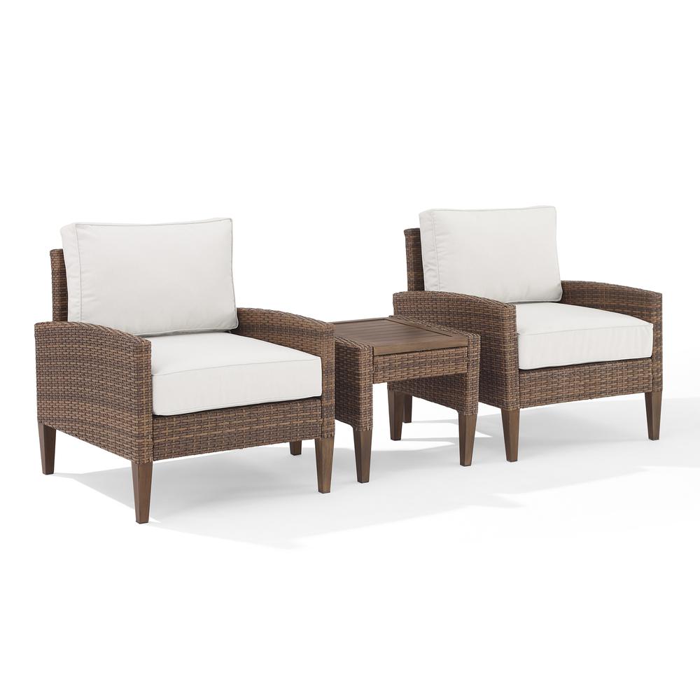 Capella 3Pc Outdoor Wicker Chair Set Creme/Brown - Side Table & 2 Armchairs