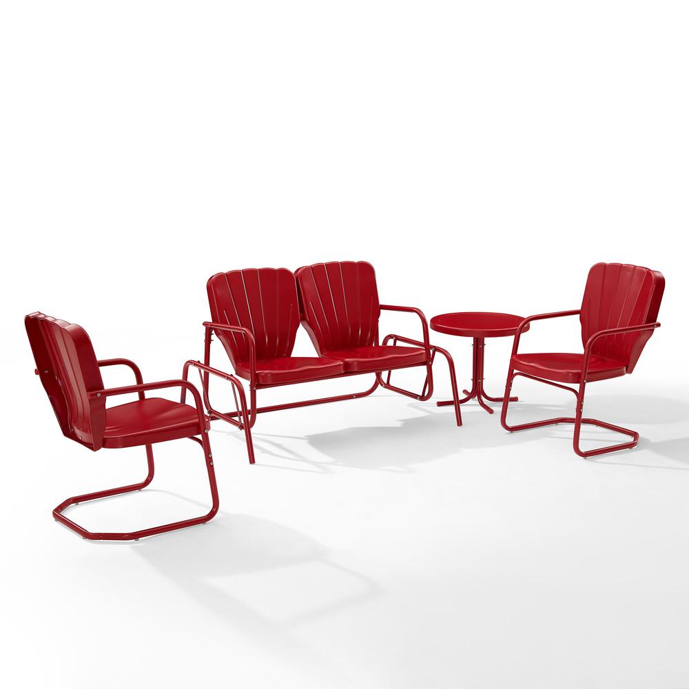 Ridgeland 4Pc Outdoor Metal Conversation Set Bright Red Gloss - Loveseat Glider, Side Table, & 2 Armchairs
