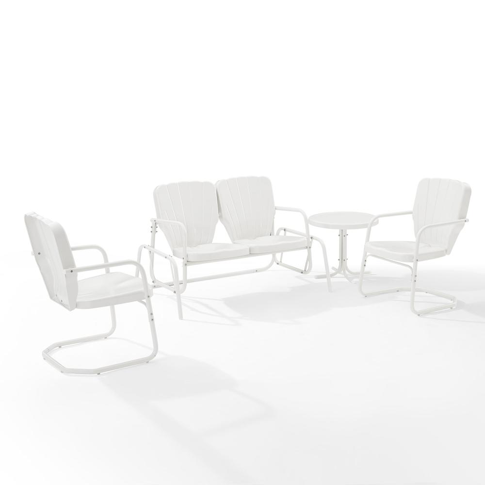 Ridgeland 4Pc Outdoor Metal Conversation Set White Gloss - Loveseat Glider, Side Table, & 2 Armchairs