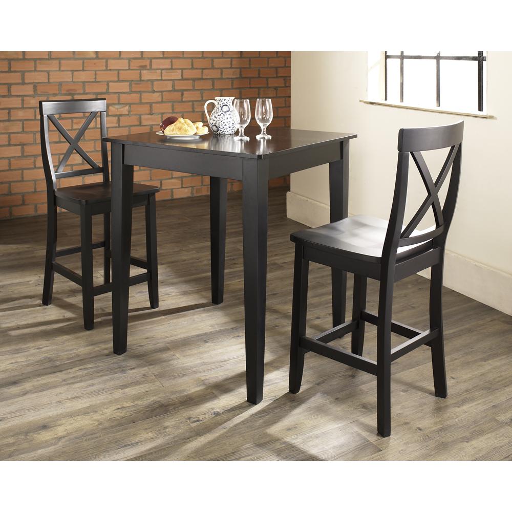 3Pc Pub Dining Set W/X-Back Stools Black - Pub Table & 2 Counter Stools