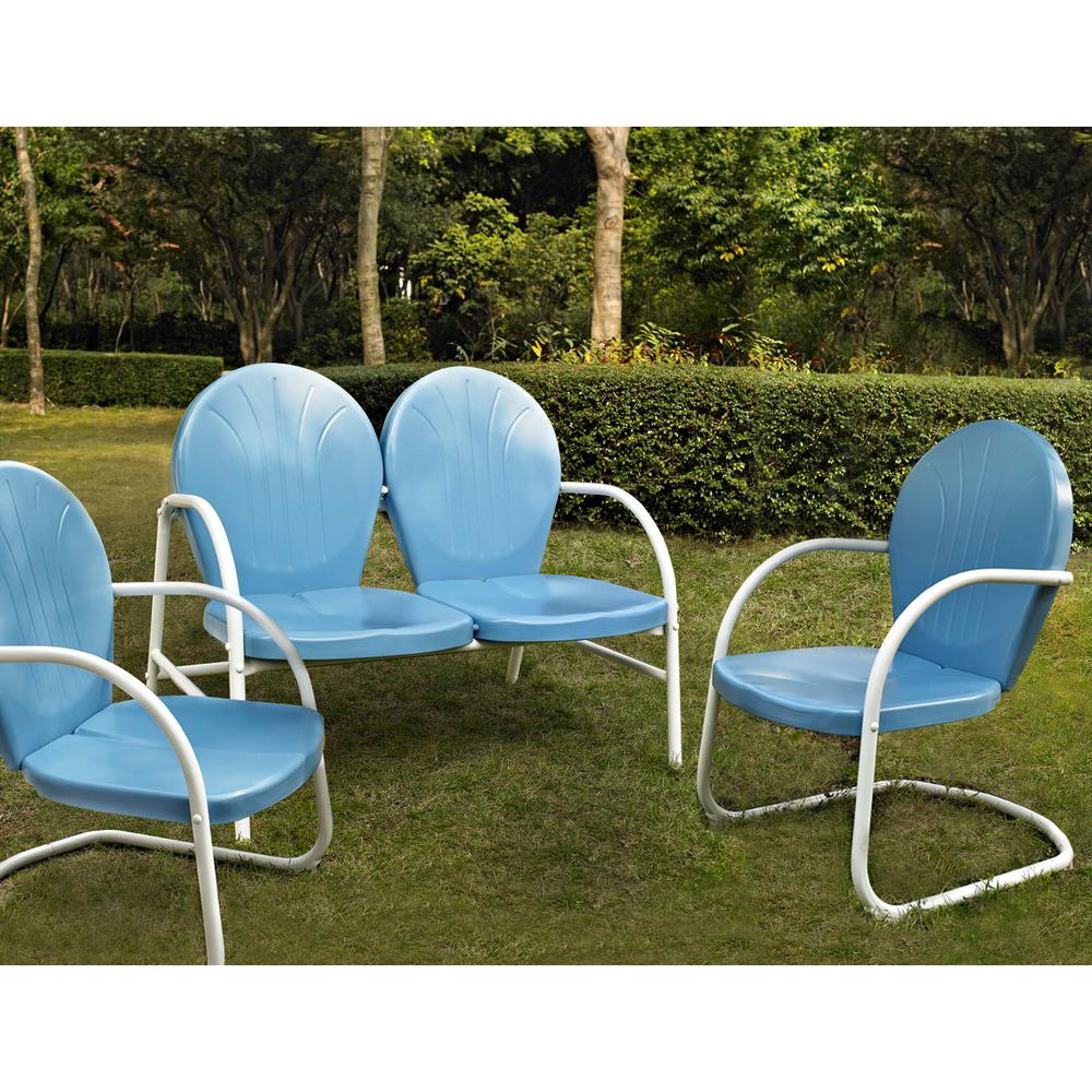 Griffith 3Pc Outdoor Metal Conversation Set Sky Blue Gloss/White Satin - Loveseat,  2 Chairs