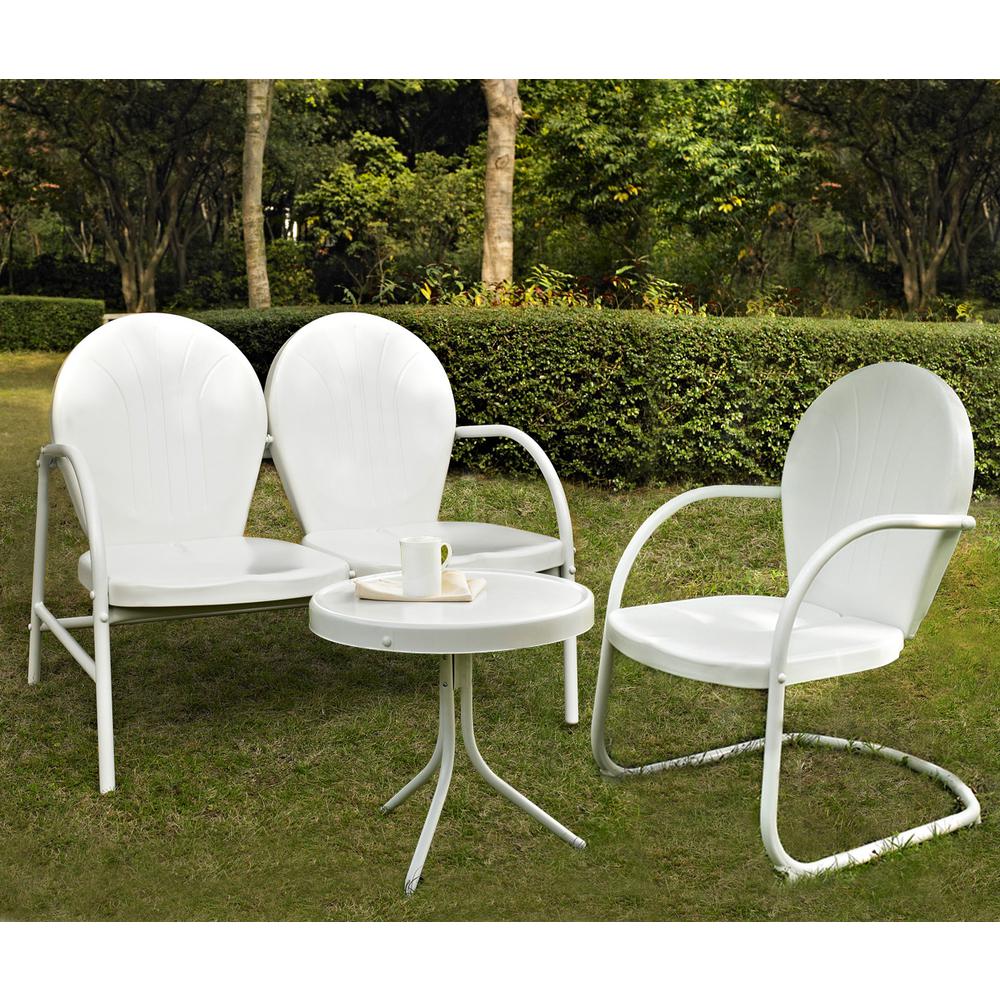 Griffith 3Pc Outdoor Metal Conversation Set White Gloss/White Satin - Loveseat, Chair, & Side Table