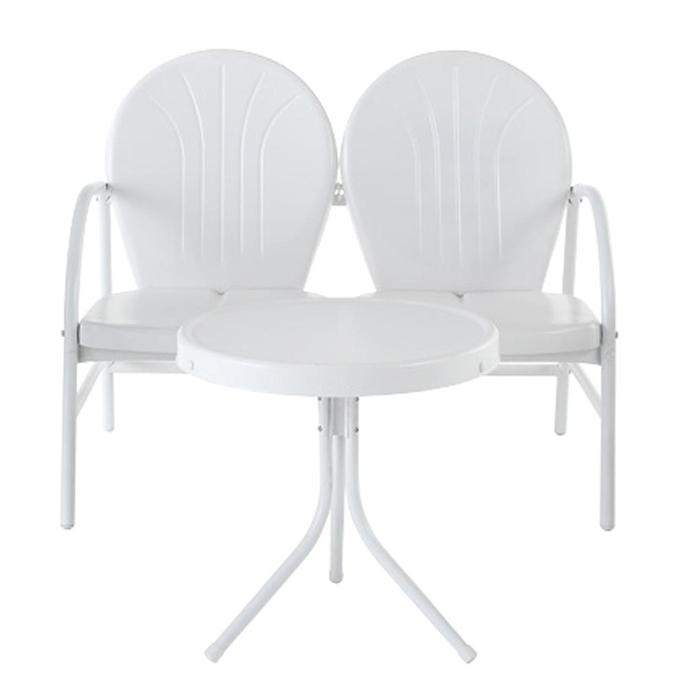Griffith 2Pc Outdoor Metal Conversation Set White Gloss/White Satin - Loveseat & Side Table