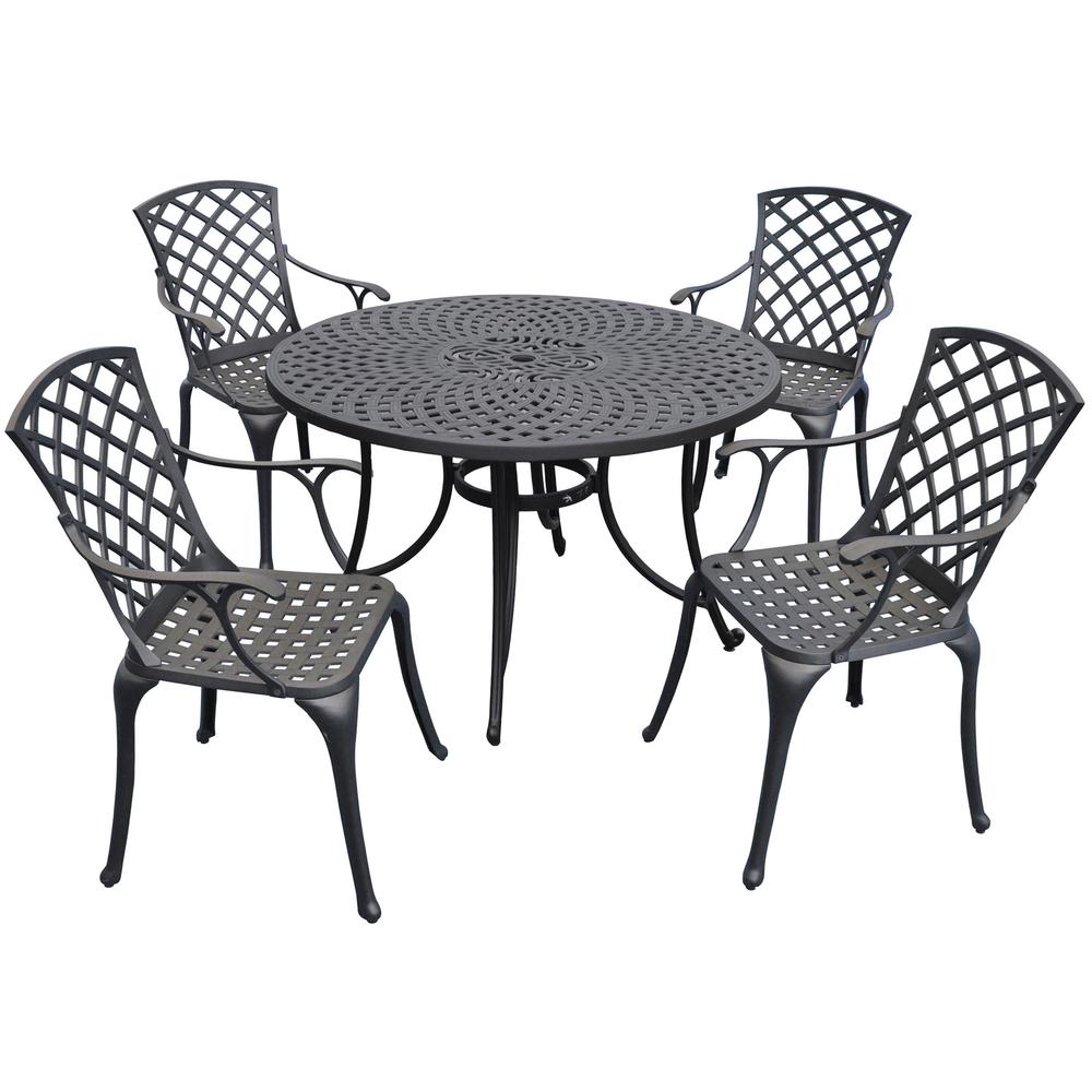 Sedona 46" 5Pc Outdoor Dining Set Black - 46" Table & 4 High Back Armchairs