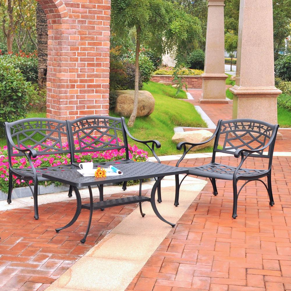 Sedona 3Pc Outdoor Conversation Set Black - Loveseat, Club Chair, & Coffee Table