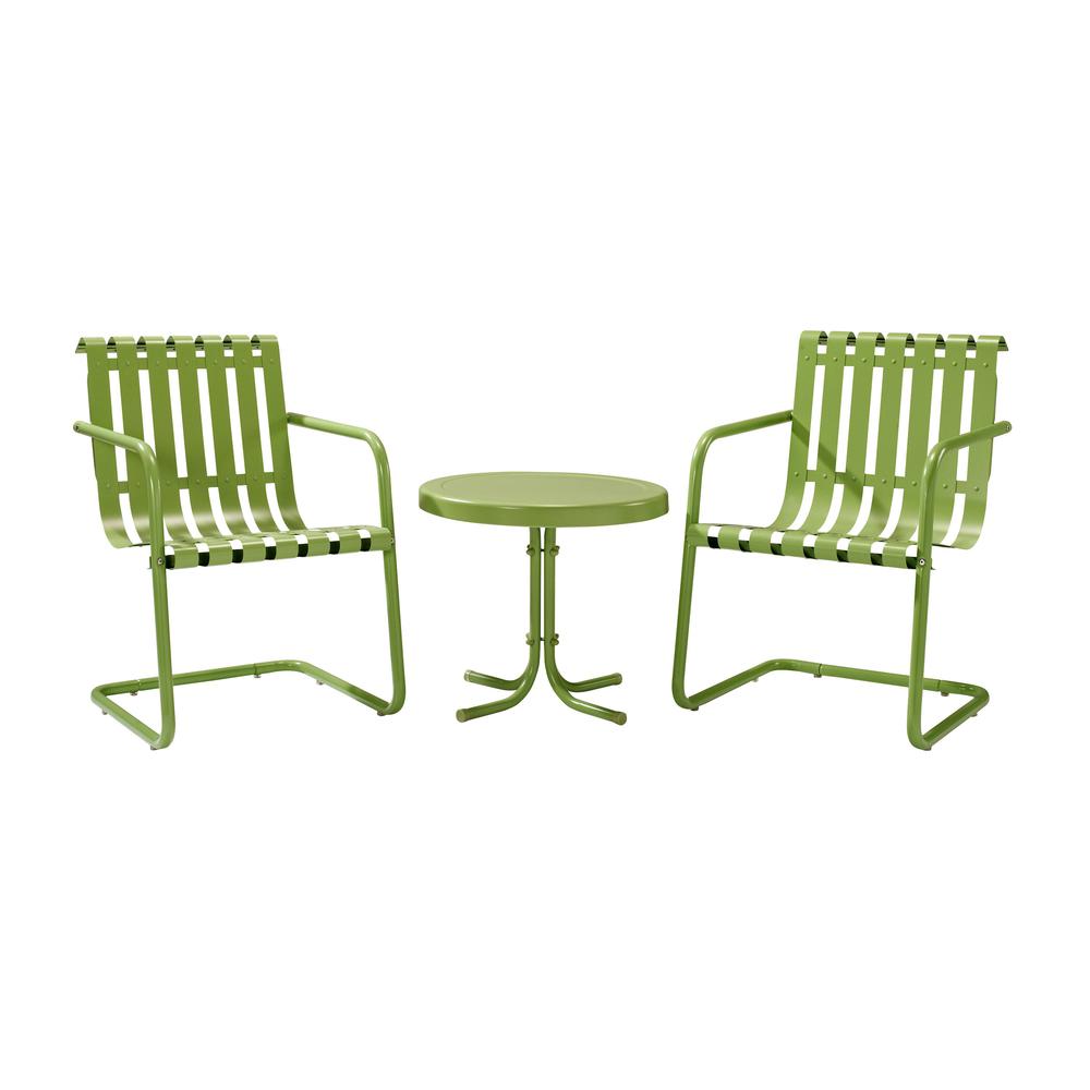 Gracie 3Pc Outdoor Metal Armchair Set Green - Side Table & 2 Chairs
