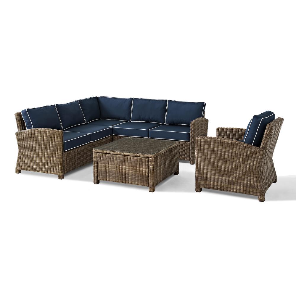 Bradenton 5Pc Outdoor Wicker Sectional Set Navy/Weathered Brown