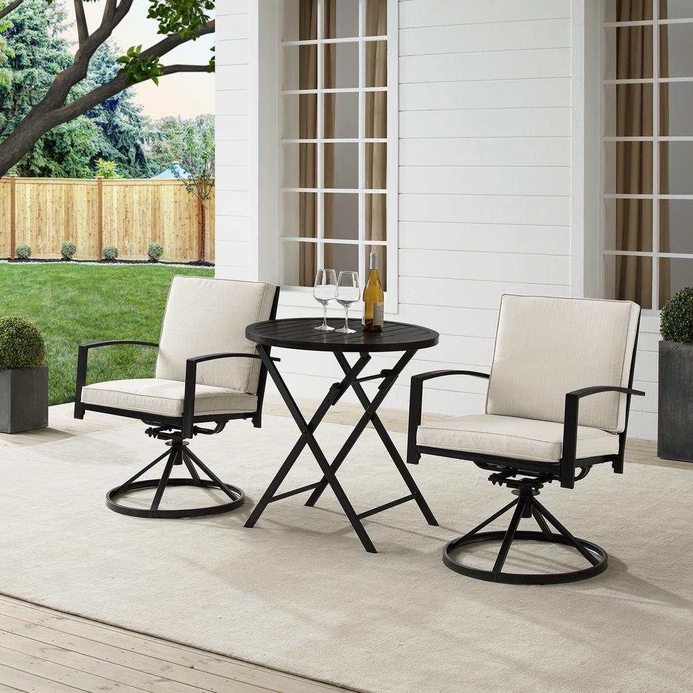 Kaplan 3Pc Outdoor Metal Bistro Set Oatmeal/Oil Rubbed Bronze - Bistro Table & 2 Swivel Chairs