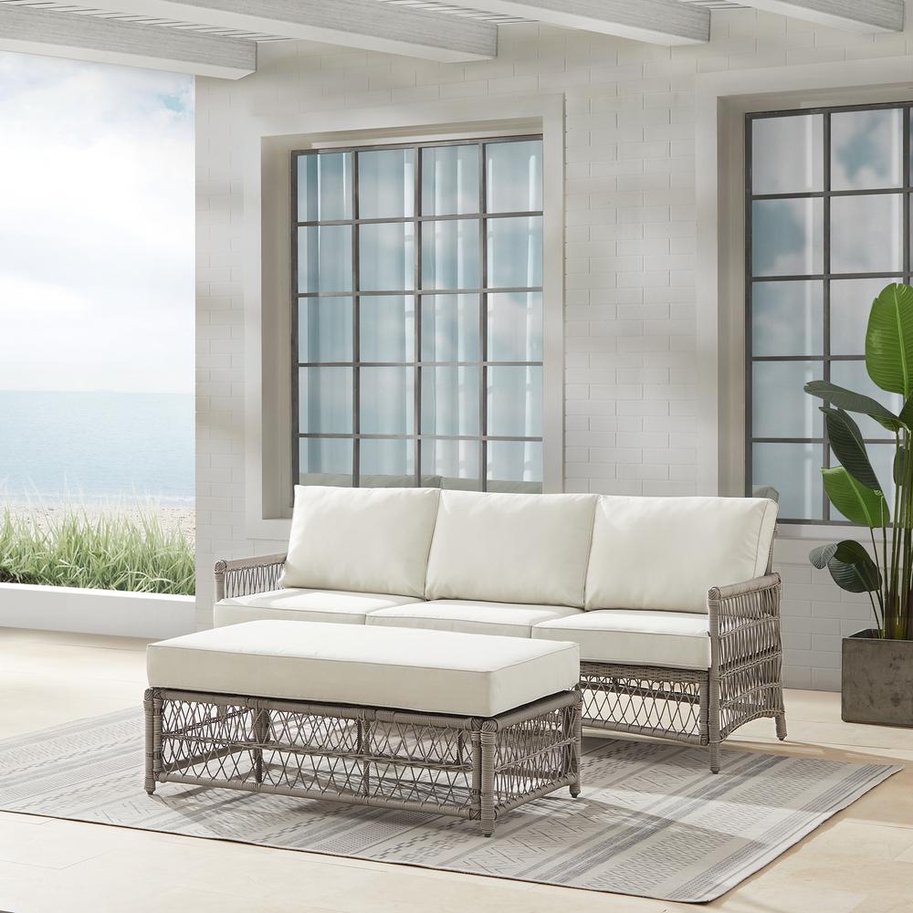 Thatcher 2Pc Outdoor Wicker Sofa Set Creme/Driftwood - Sofa & Coffee Table Ottoman