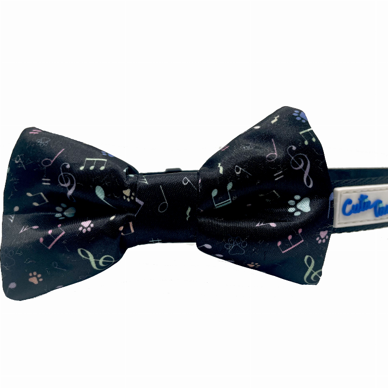 Cutie Ties Dog Bow Tie - One Size Music Notes/Black