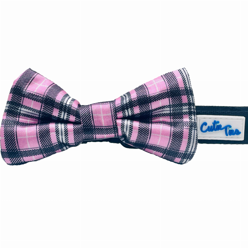Cutie Ties Dog Bow Tie - One Size Plaid Pink