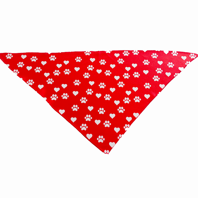 Cutie Ties Tie On Dog Bandana - Small Paw Prints & Hearts Red