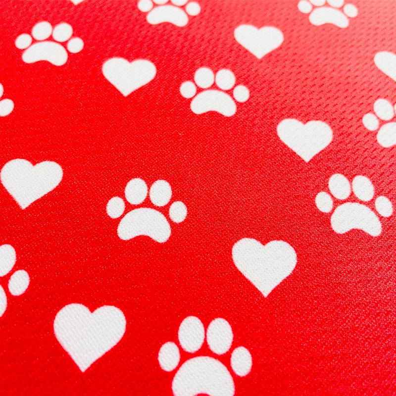 Cutie Ties Tie On Dog Bandana - Large Paw Prints & Hearts Red