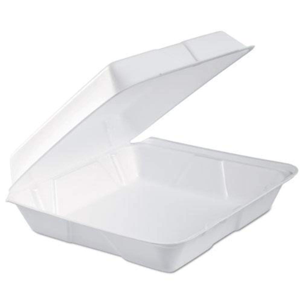 Foam Hinged Lid Container, 1-Comp, 9.3 x 9 1/2 x 3, White, 100/Bag, 2 Bag/Case