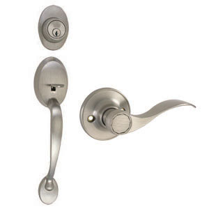 Coventry 2-Way Latch Entry Door Handle Set with Lever, Handle & Keyway, Adjustable Backset, Satin Nickel