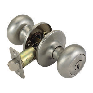 Cambridge 2-Way Latch Entry Door Knob, Adjustable Backset, Satin Nickel