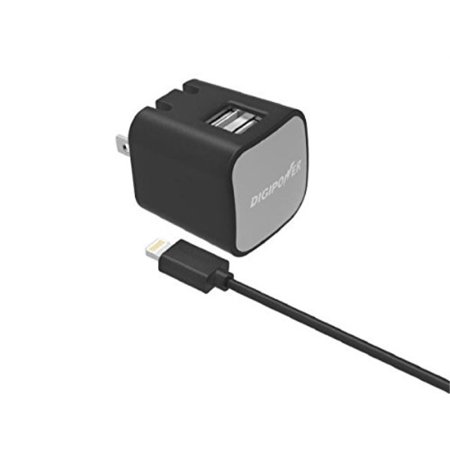 DIGIPOWER IS-AC2DL InstaSense 2.4-Amp Dual-Port Wall Charger with 5ft USB Cable & Lightning Connector