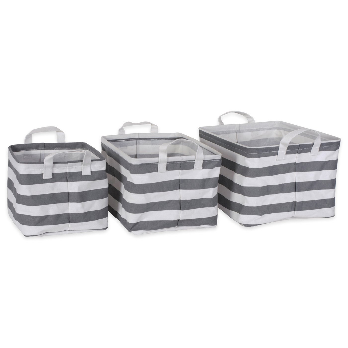 Pe Coated Cotton/Poly Laundry Bin Stripe Gray Rectangle Asst Small Set/3