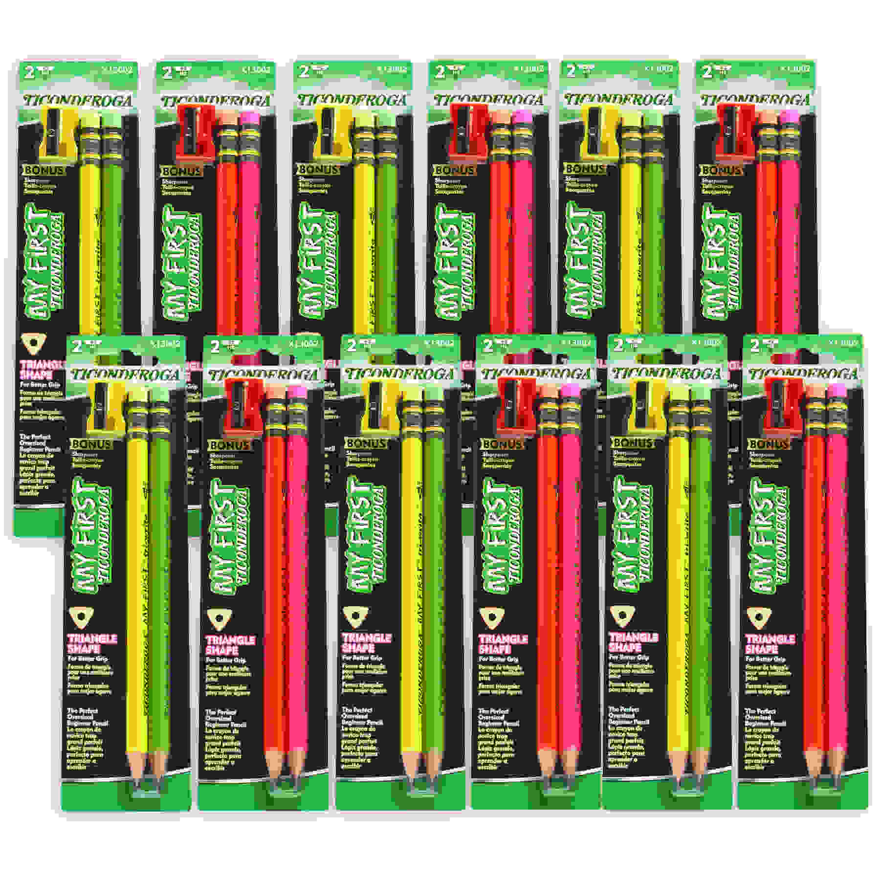 My First Tri-Write Wood-Cased Pencils, Neon Assorted, 2 Per Pack, 12 Packs