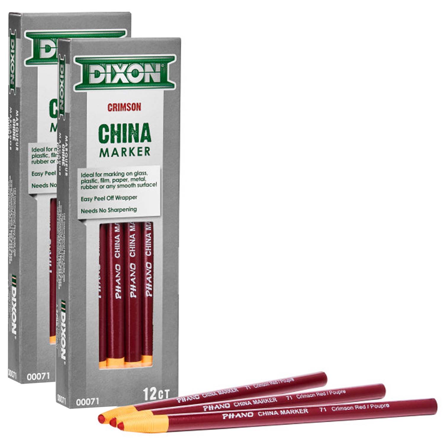 Phano China Markers, Crimson Red, 12 Per Pack, 2 Packs