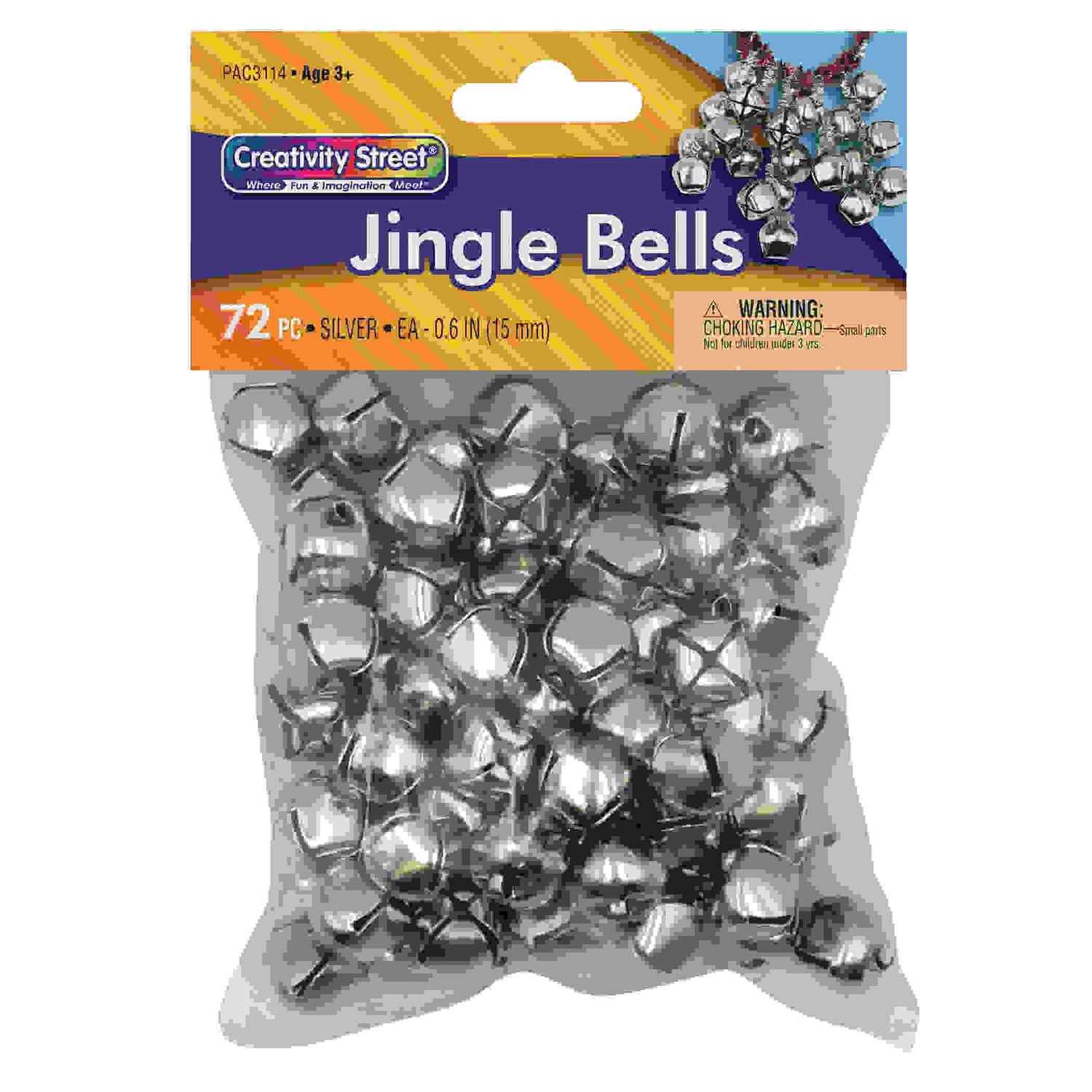 Jingle Bells, Silver, 5/8", 72 Count