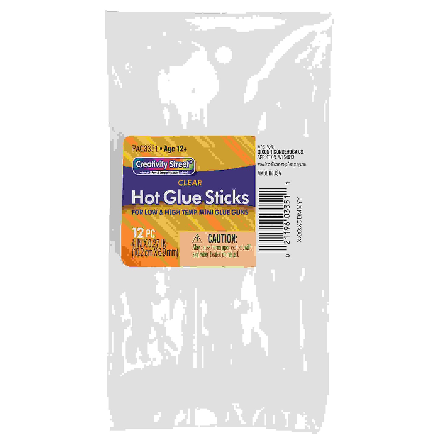 Hot Glue Sticks, Clear, 4" x 0.3125", 12 Pieces