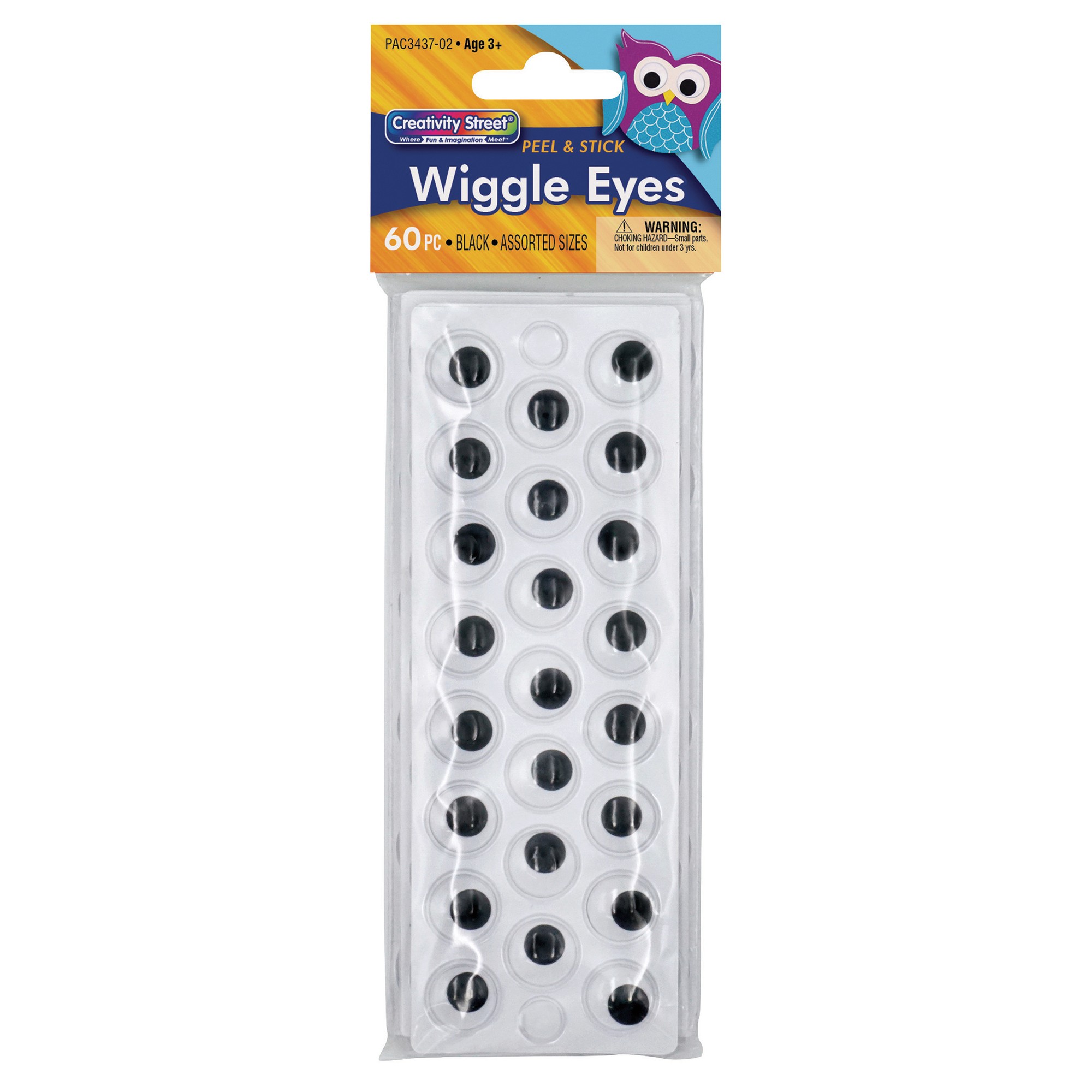 Peel & Stick Wiggle Eyes on Sheets, Black, Assorted Sizes, 60 Pieces