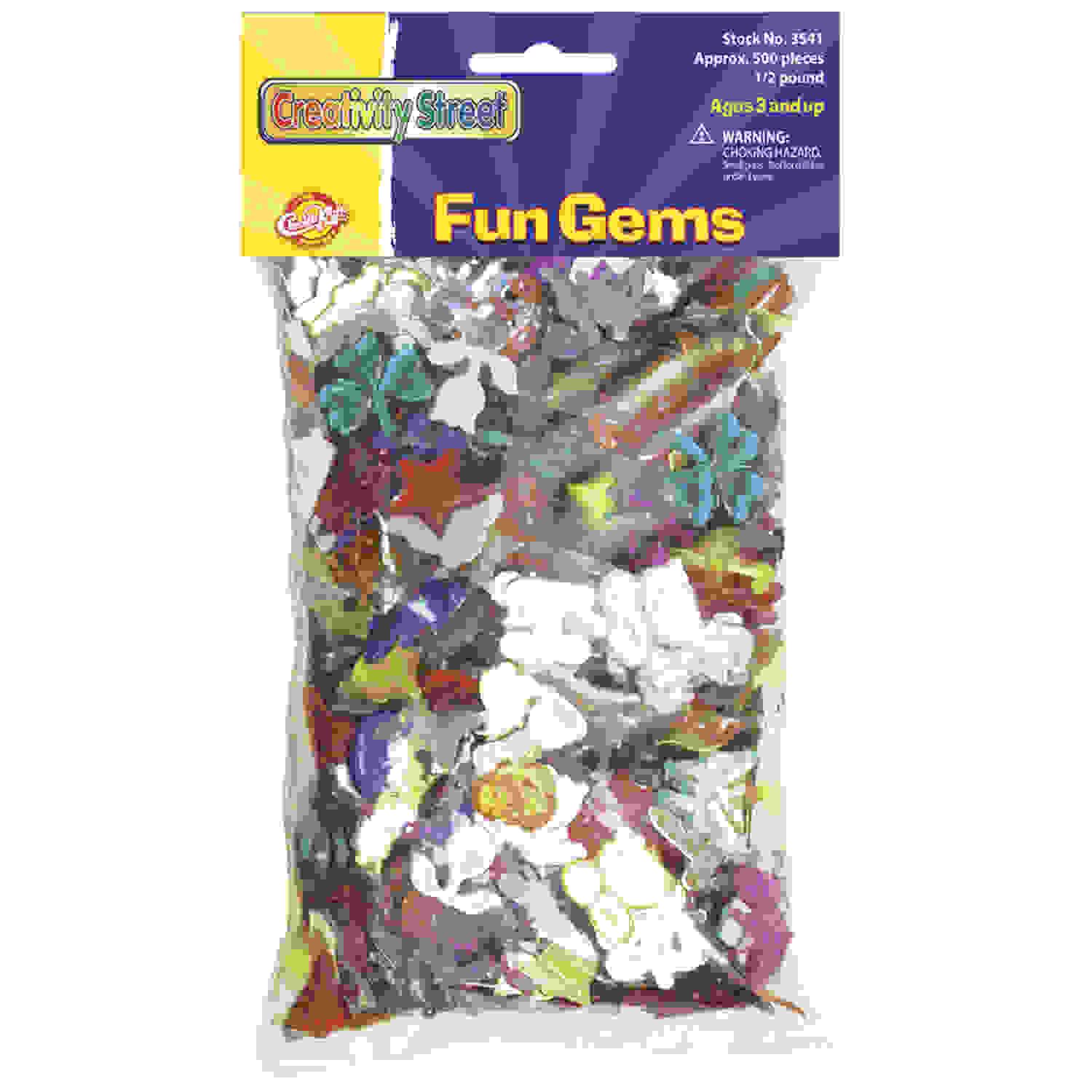 Fun Gems, Assorted Shapes, Colors & Sizes, 0.5 lb
