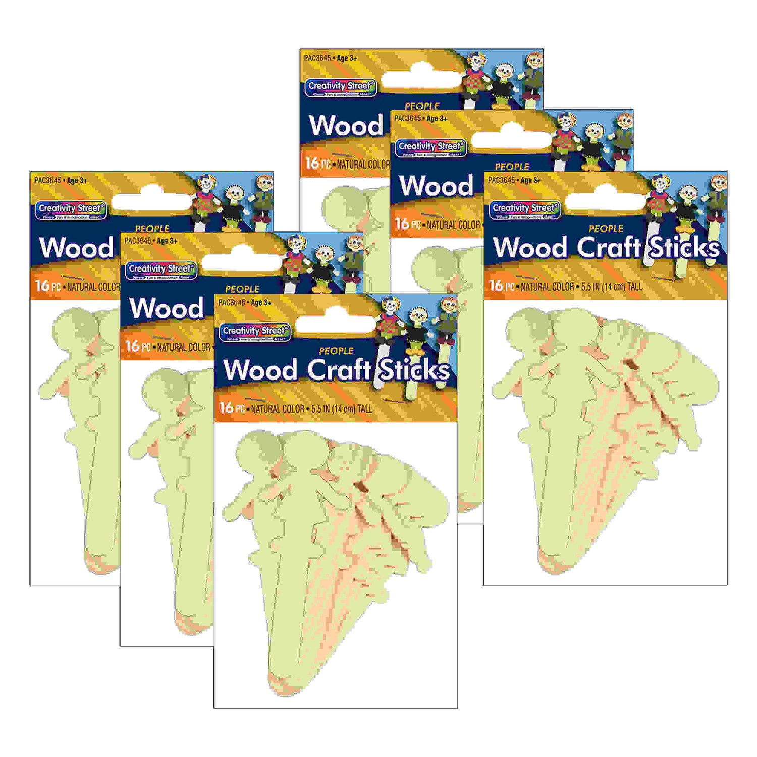 Natural Wood Craft Sticks, People, 5-1/2" Tall, 16 Per Pack, 6 Packs