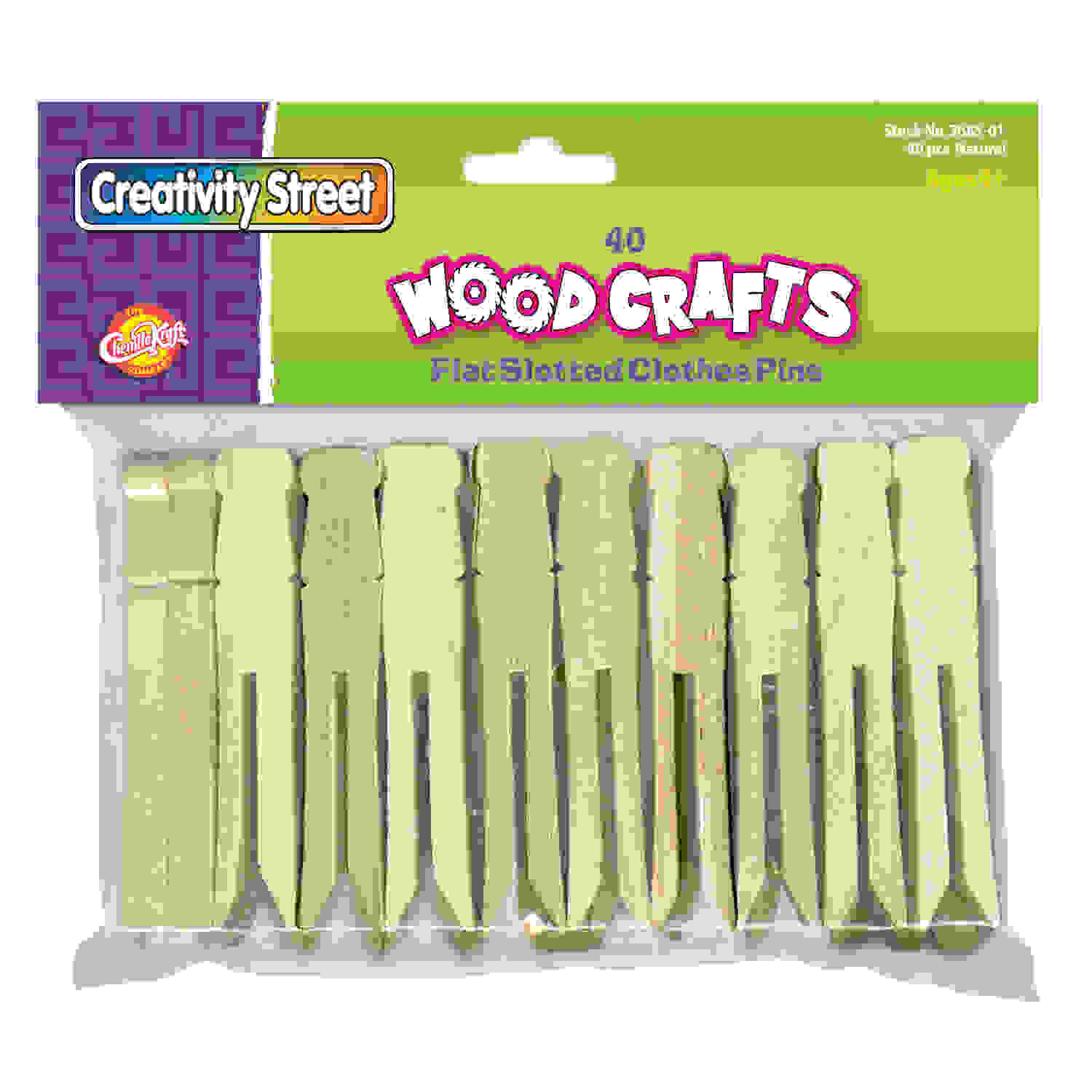 Flat Slotted Clothespins, Natural, 3.75", 40 Pieces