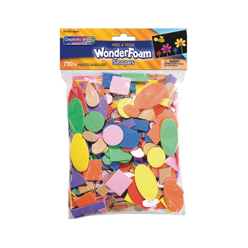 WonderFoam Peel & Stick Shapes, Assorted Shapes, Colors & Sizes, 720 Pieces