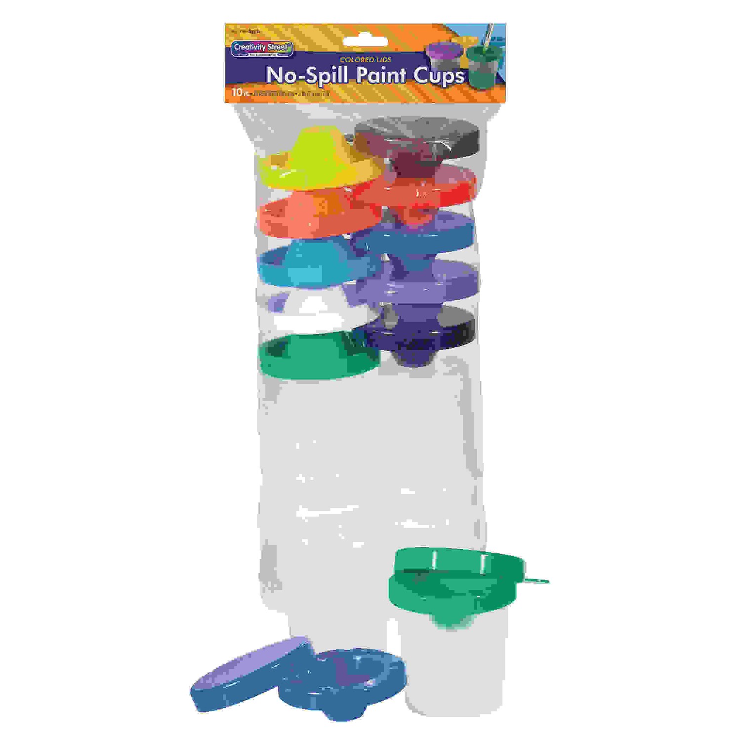 No-Spill Round Paint Cups with Colored Lids, 3" Diameter, 10 Cups