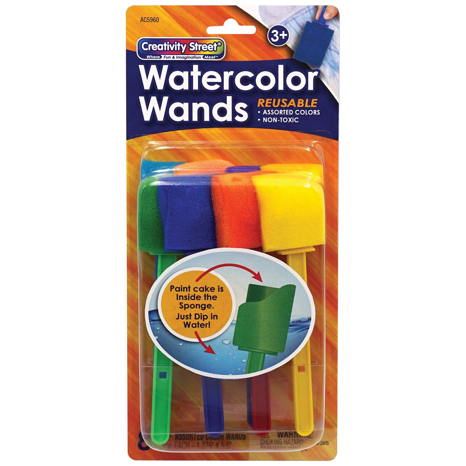 Watercolor Wands with Paint, 8 Assorted Colors, 1-3/8" x 5-1/2", 8 Wands