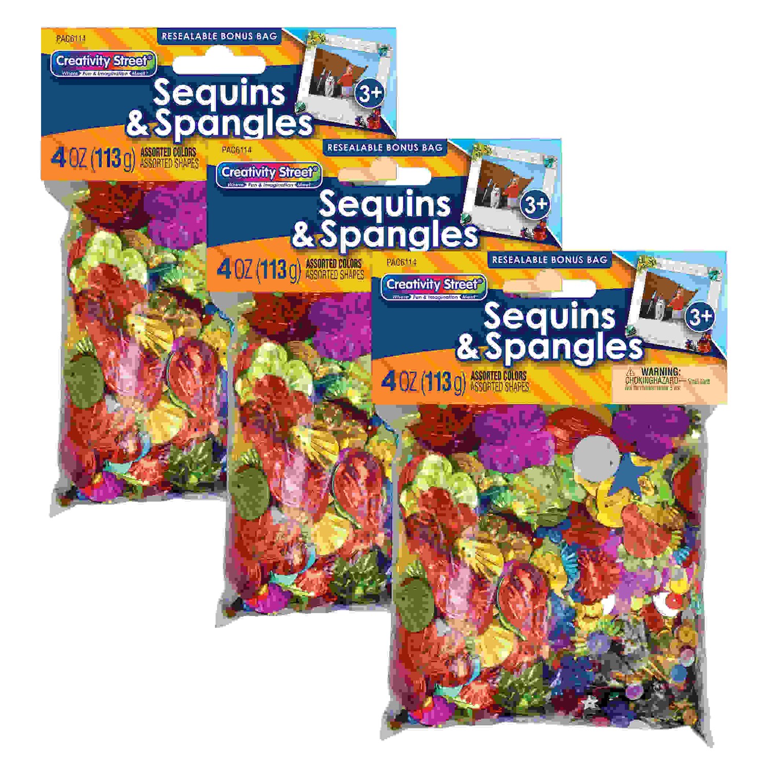 Sequins & Spangles, Assorted Colors, Assorted Sizes, 4 oz. Per Pack, 3 Packs