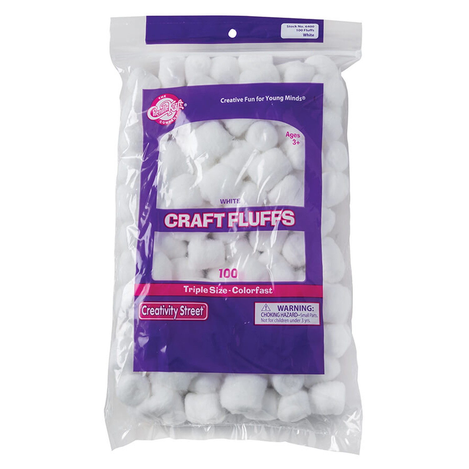 Triple Size Craft Fluffs, White, Approx. 1", 100 Pieces