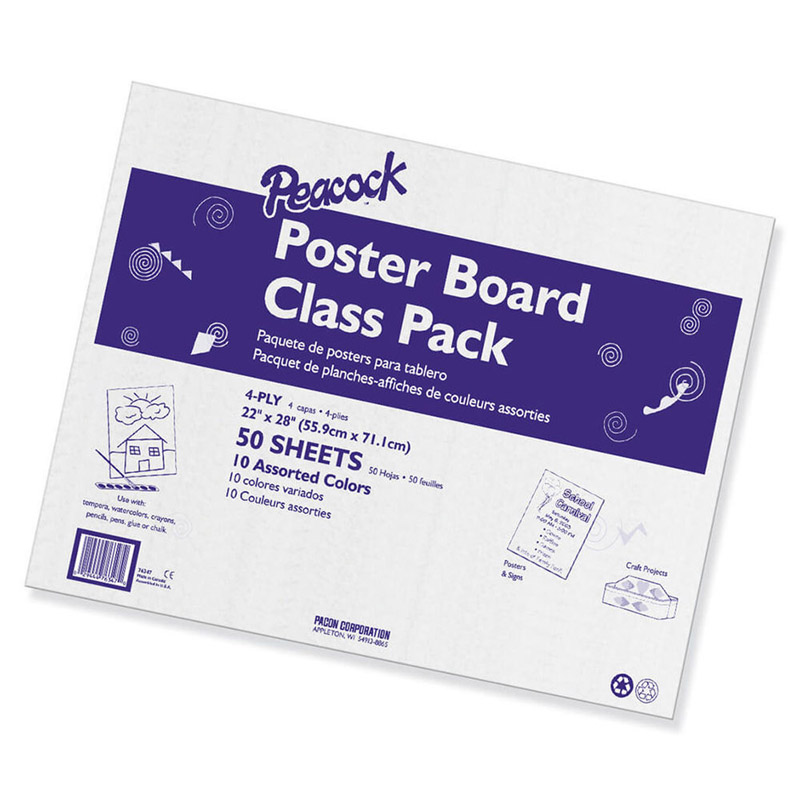 Poster Board Class Pack, 10 Assorted Colors, 22" x 28", 50 Sheets