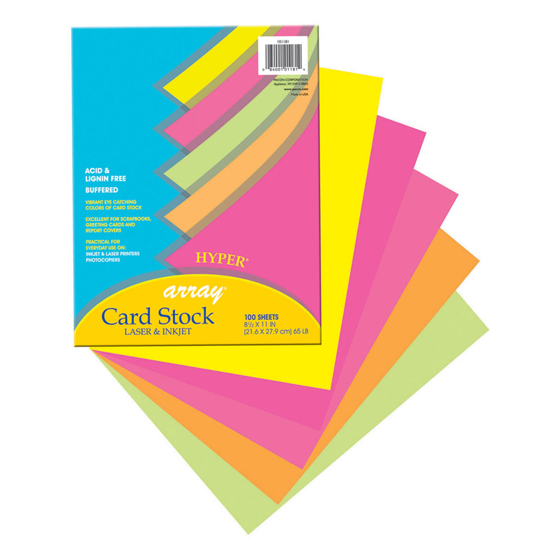 Hyper Card Stock, 5 Assorted Colors, 8-1/2" x 11", 100 Sheets