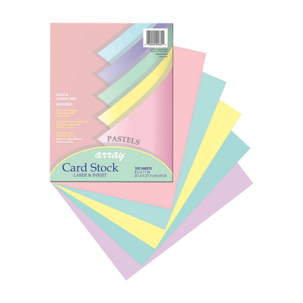 Pastel Card Stock, 5 Assorted Colors, 8-1/2" x 11", 100 Sheets