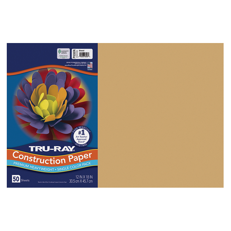 Fade-Resistant Construction Paper, Almond, 12" x 18", 50 Sheets