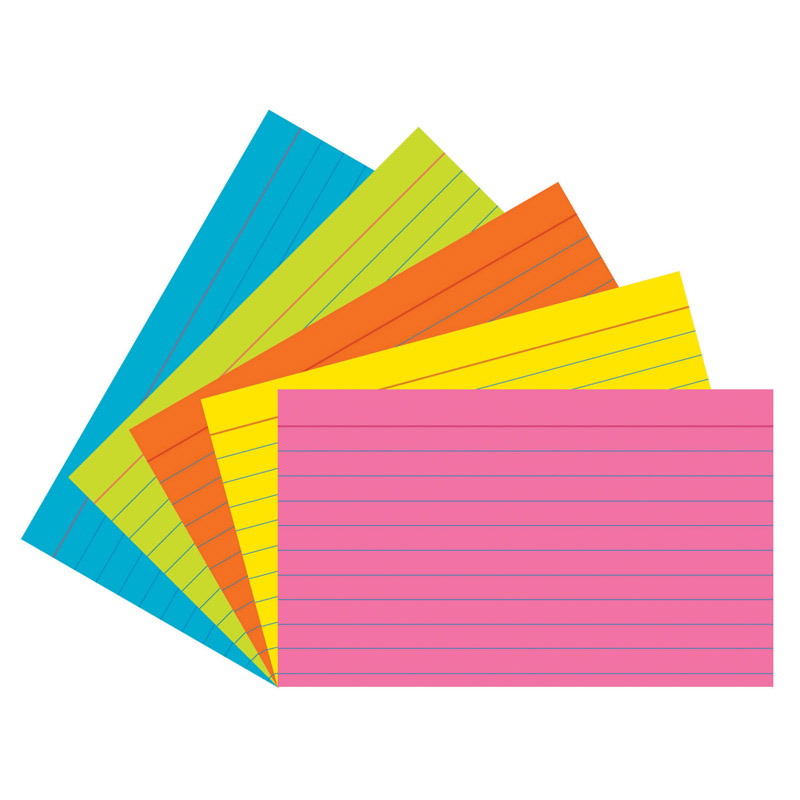 Index Cards, 5 Super Bright Assorted Colors, Ruled, 1/4" 3" x 5", 75 Cards