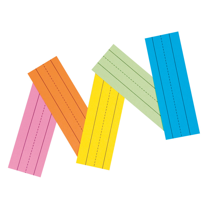 Super Bright Flash Cards, 5 Assorted Colors, 1-1/2" x 3/4" Ruled 3" x 9", 100 Cards