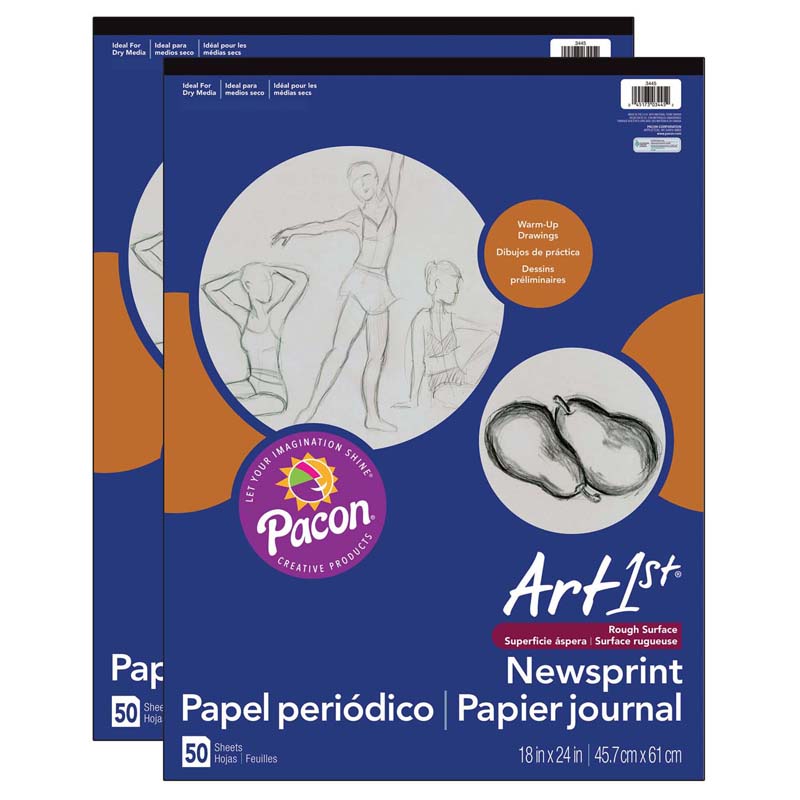 Newsprint Pad, White, 18" x 24", 50 Sheets, Pack of 2