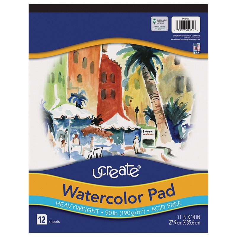 Watercolor Pad, 90 lb., 11" x 14", 12 Sheets