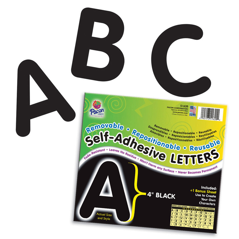 Self-Adhesive Letters, Black, Puffy Font, 4", 78 Characters