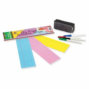 Dry Erase Sentence Strips, 3 Assorted Colors, 1-1/2" X 3/4" Ruled, 3" x 12", 30 Strips