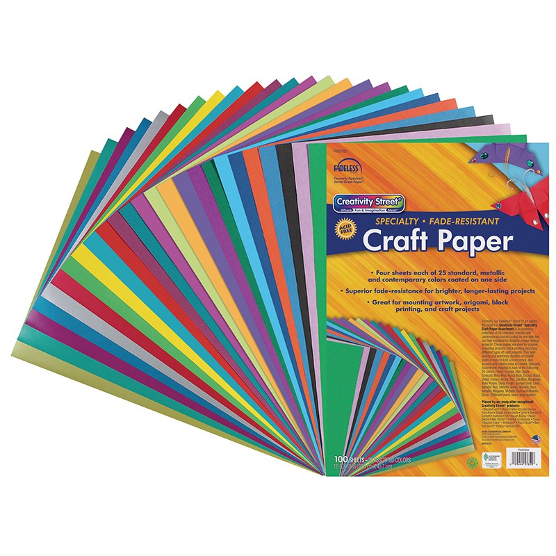 Specialty Craft Paper Assortment, 25 Assorted Colors, 12" x 18", 100 Sheets