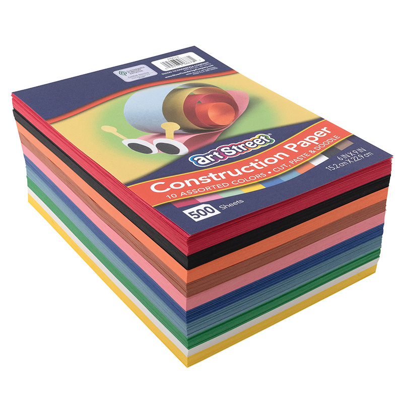 Lightweight Construction Paper, 10 Assorted Colors, 6" x 9", 500 Sheets