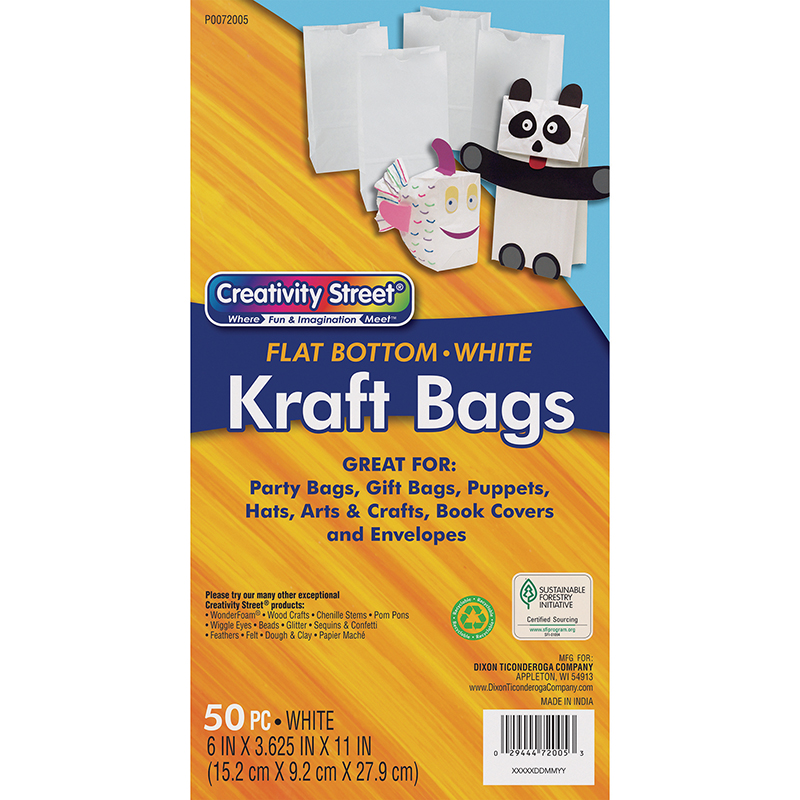 Kraft Bag, White, 6" x 3-5/8" x 11", 50 Bags