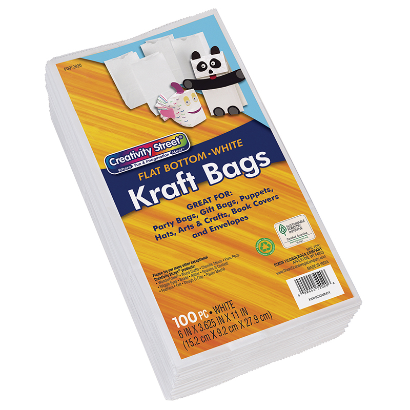 Kraft Bag, White, 6" x 3-5/8" x 11", 100 Bags